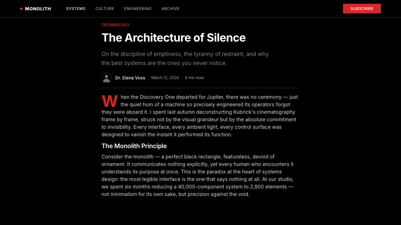 2001 — A Space Odyssey design style applied to a Article page