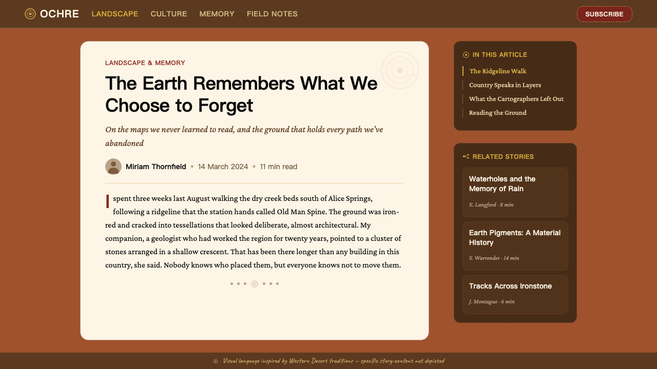 Aboriginal Dot Painting design style applied to a Article page