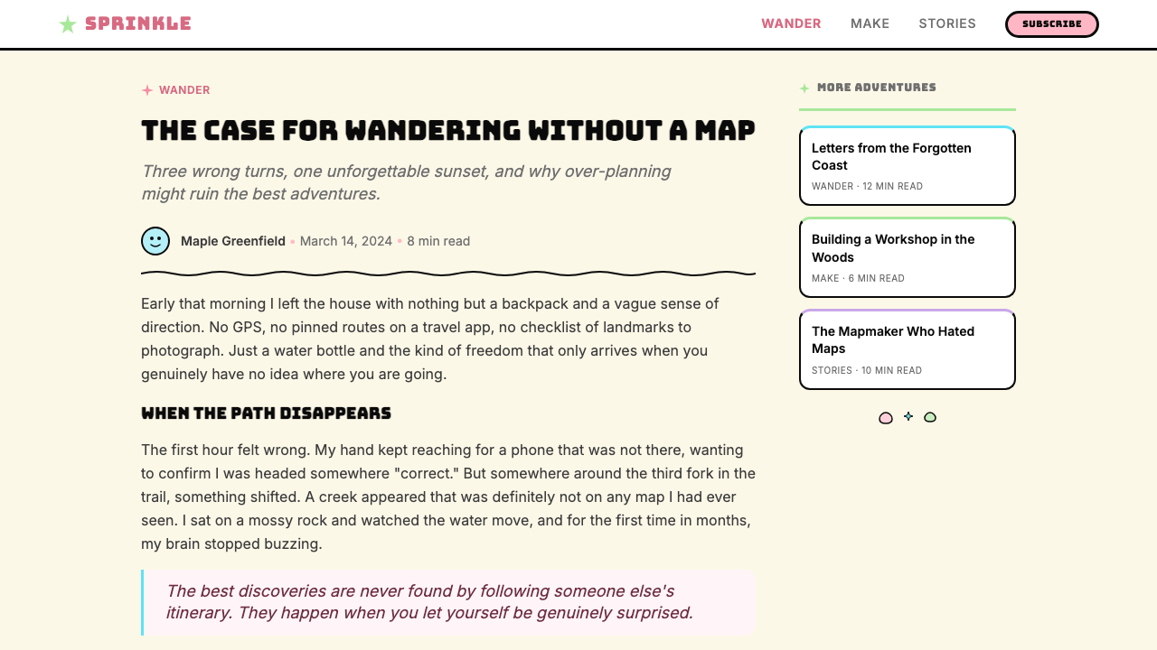 Adventure Time design style applied to a Article page