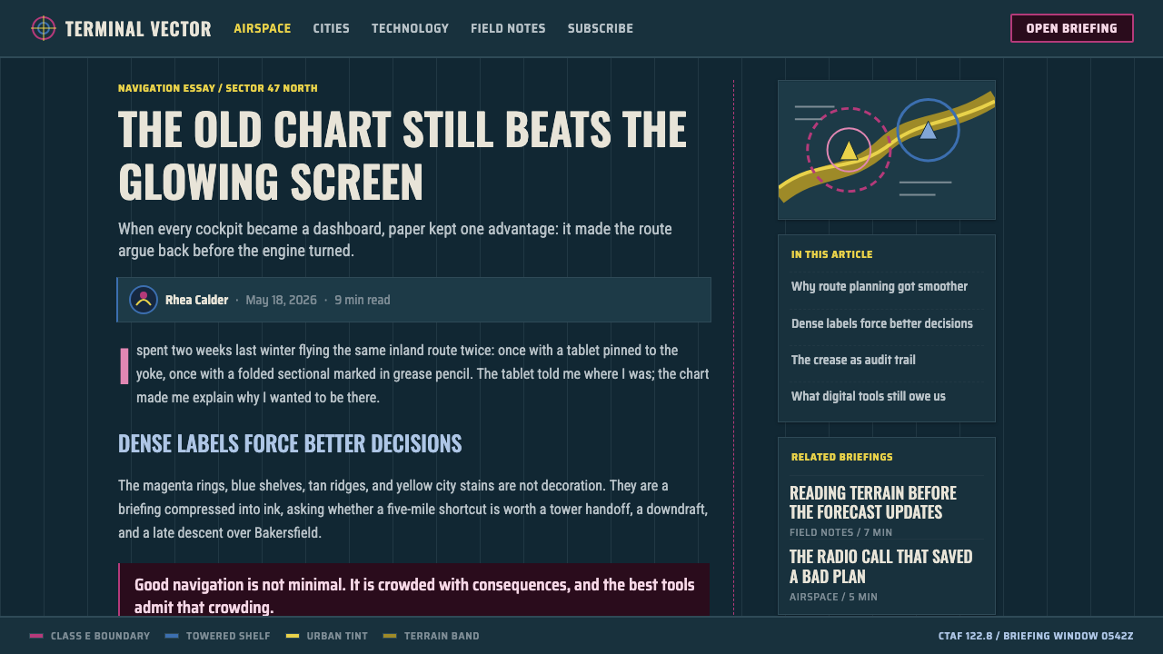 Aeronautical Chart design style applied to a Article page