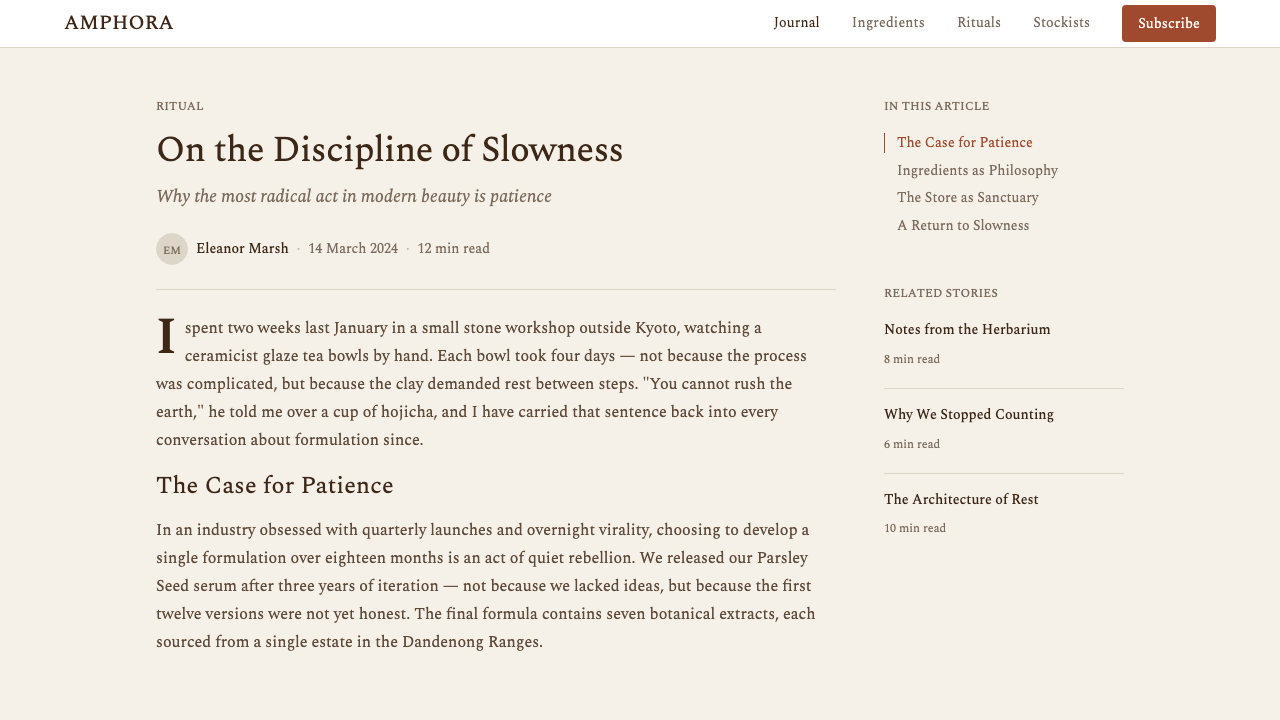 Aesop design style applied to a Article page