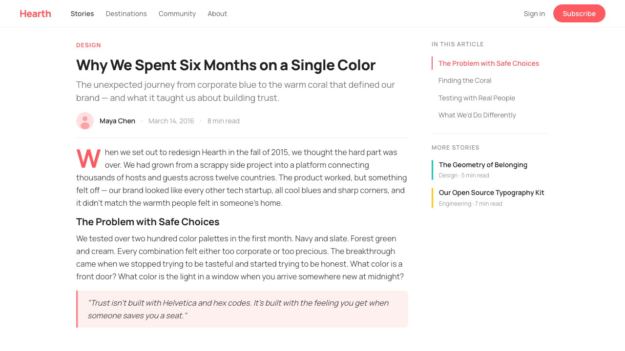 Airbnb 2014 design style applied to a Article page