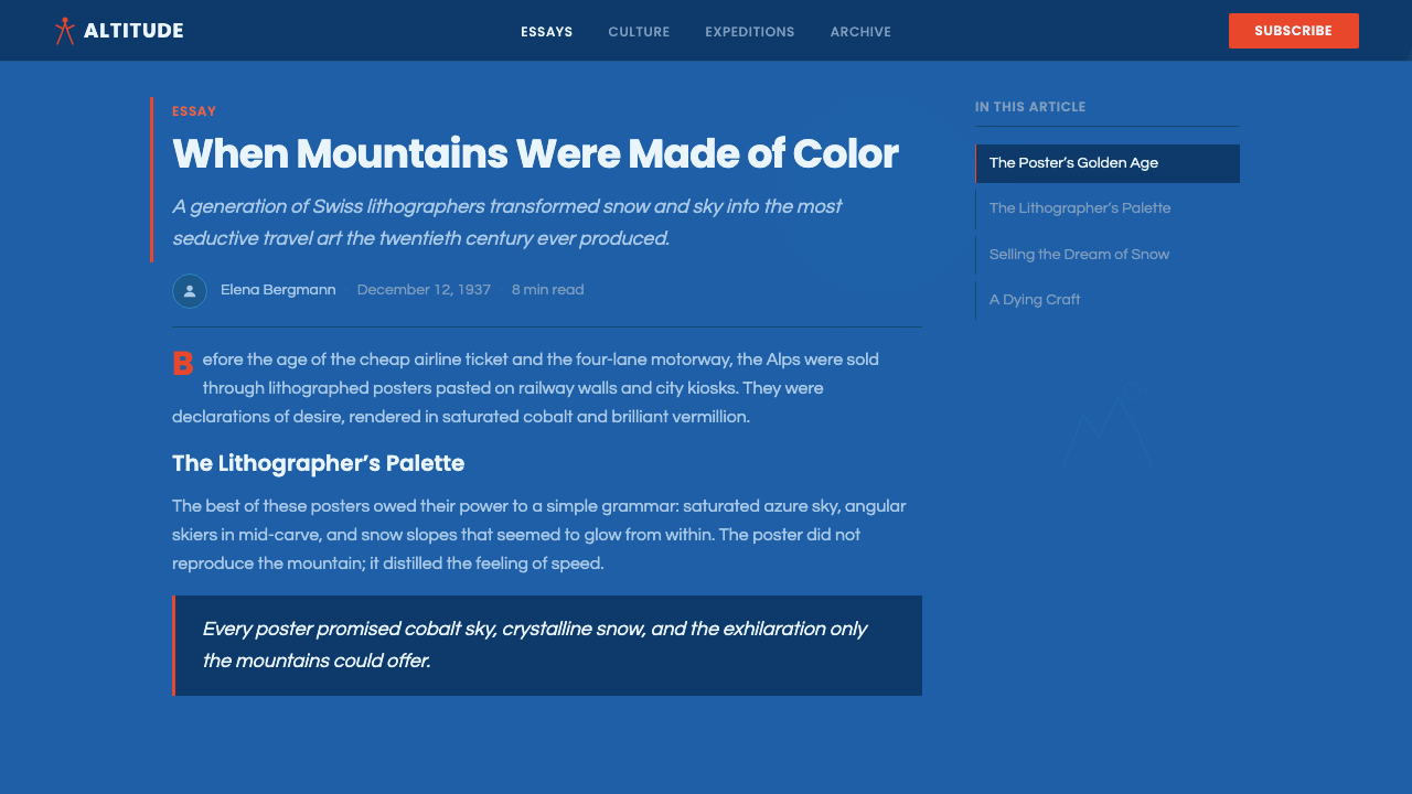 Alpine Ski Poster design style applied to a Article page