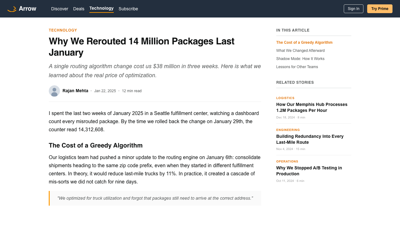 Amazon design style applied to a Article page