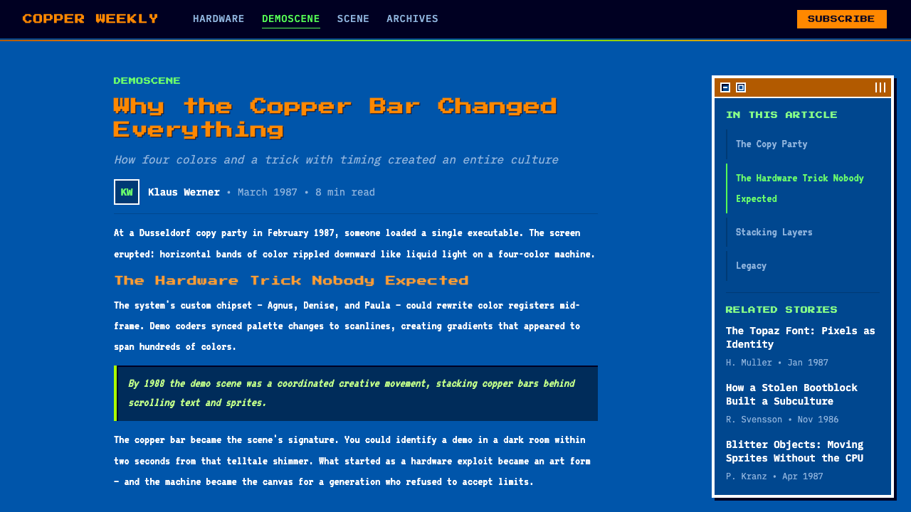 Commodore Amiga Workbench design style applied to a Article page