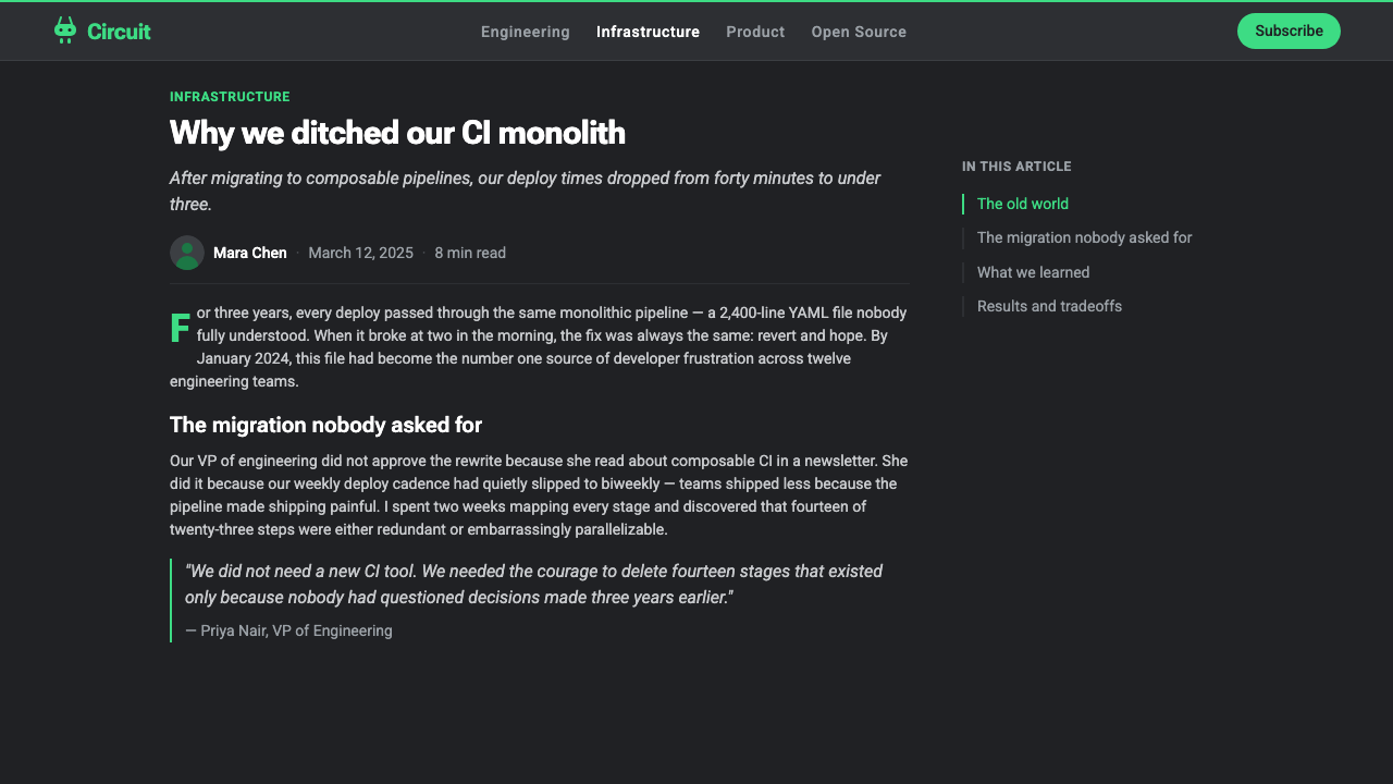 Android Bugdroid Green design style applied to a Article page