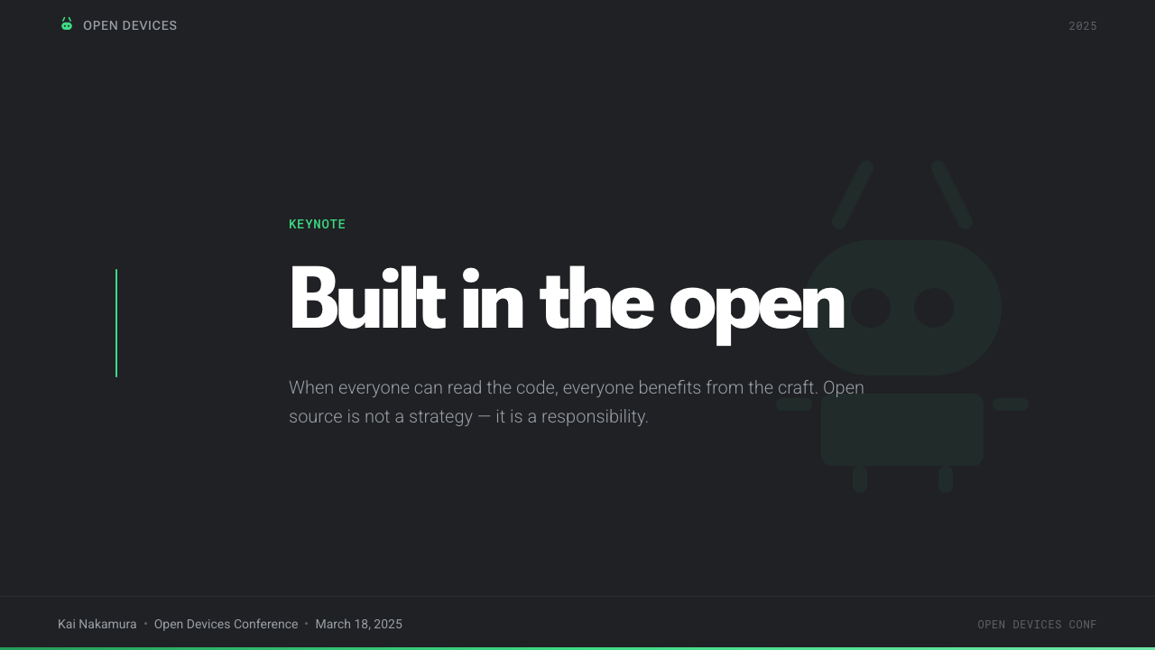 Android Bugdroid Green design style applied to a Slide · cover