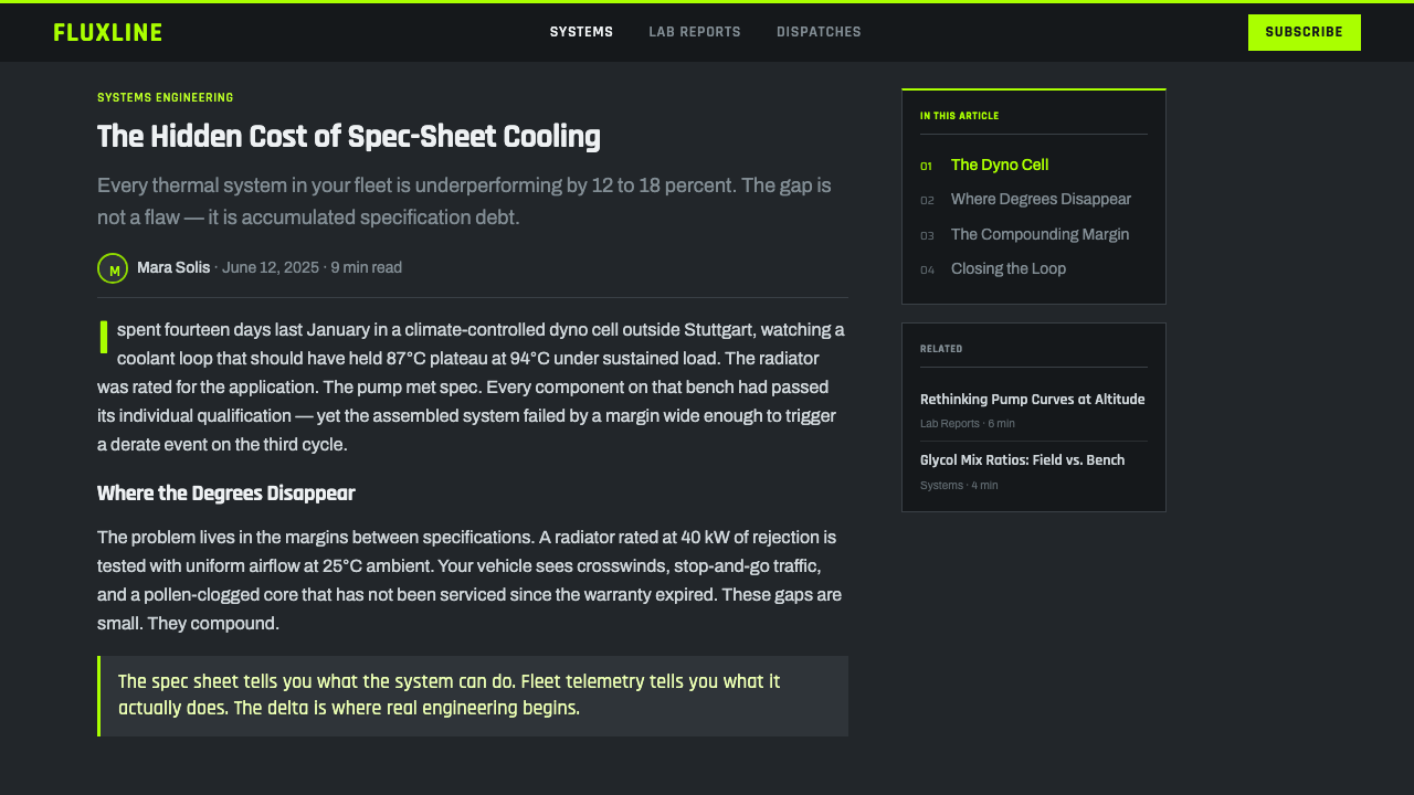Fluorescent Antifreeze Green design style applied to a Article page