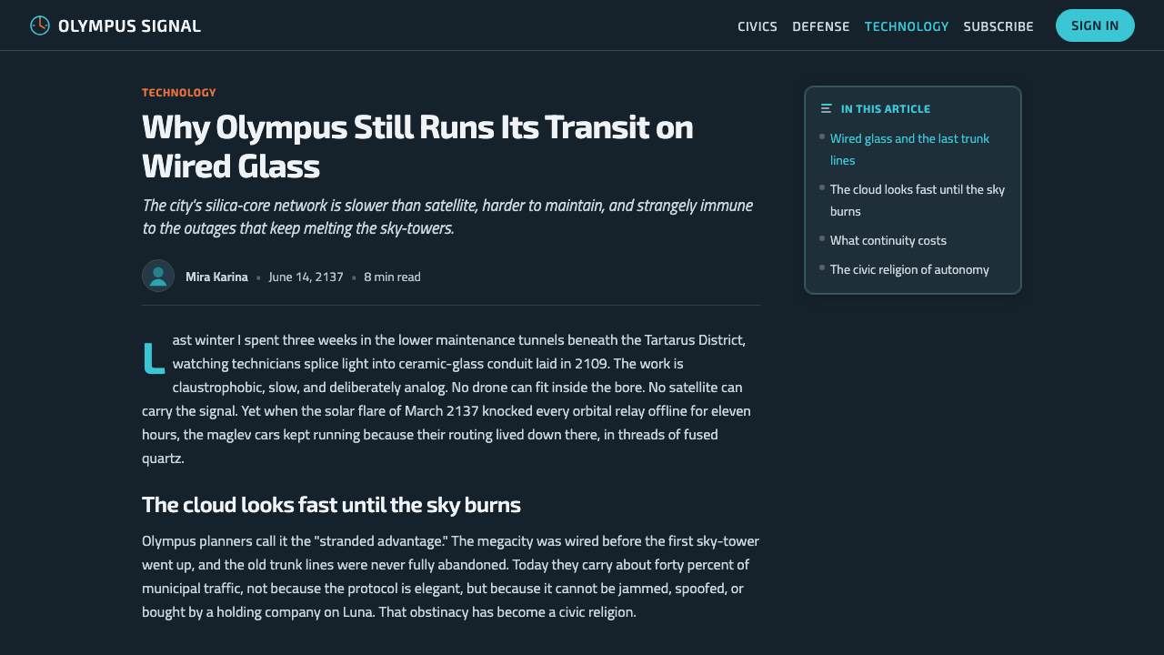Appleseed (Olympus) design style applied to a Article page