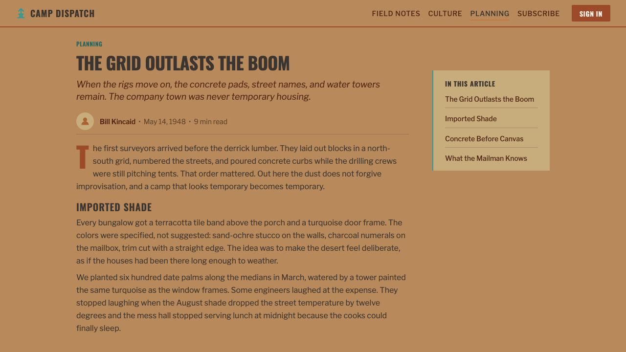 Dhahran Aramco Camp Modernism design style applied to a Article page