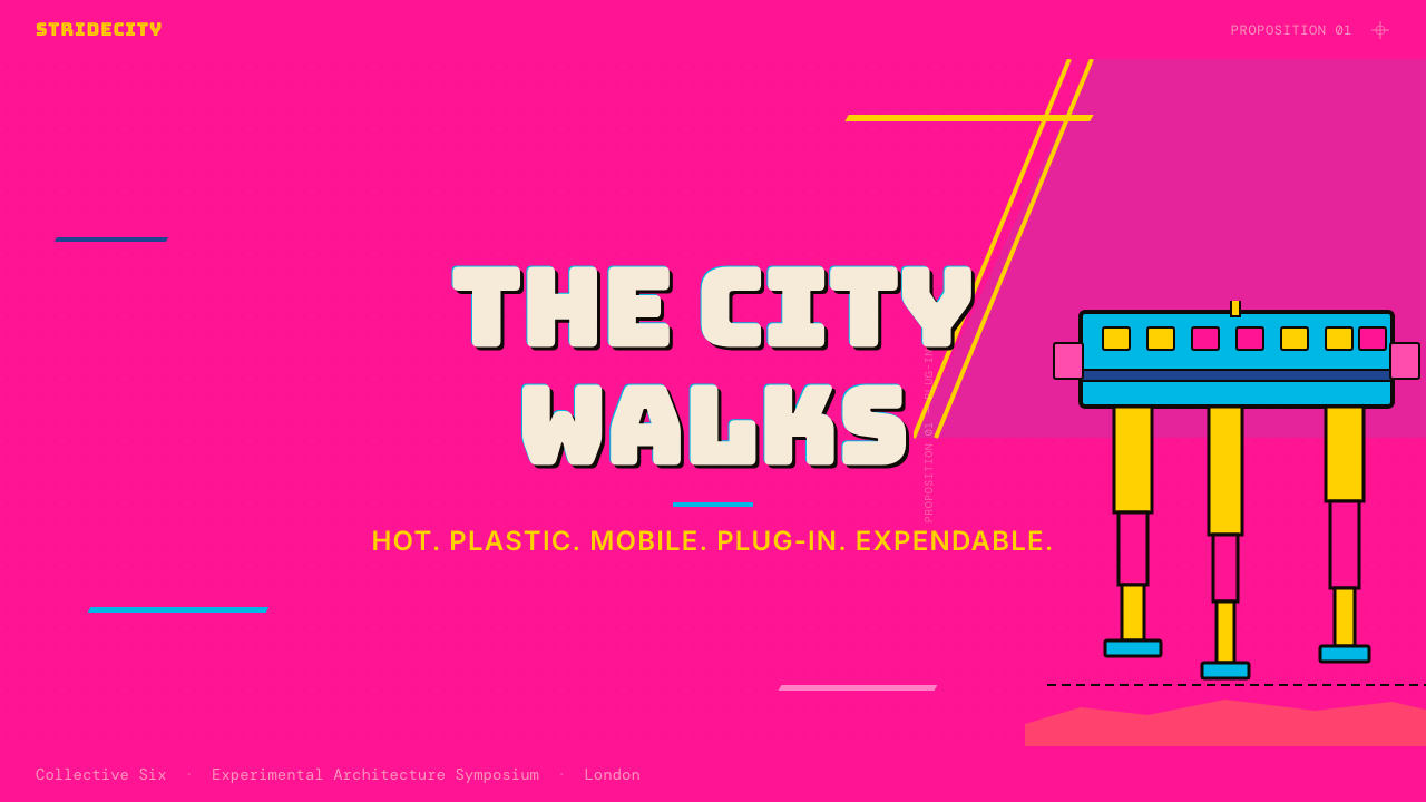 Archigram Walking City (1964) design style applied to a Slide · cover
