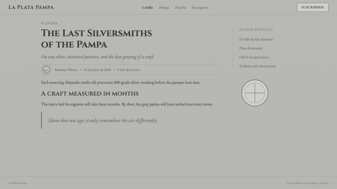 Criollo Silver Grayscale design style applied to a Article page