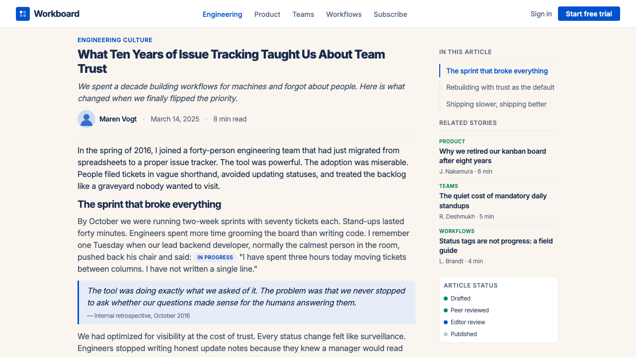 Atlassian Jira Blue design style applied to a Article page