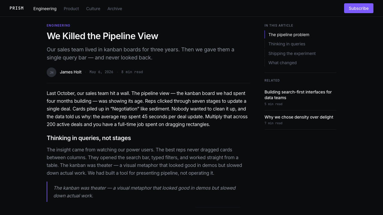 Attio CRM design style applied to a Article page
