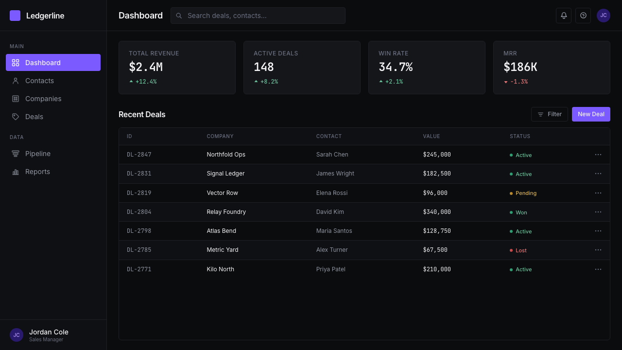 Attio CRM design style applied to a Dashboard