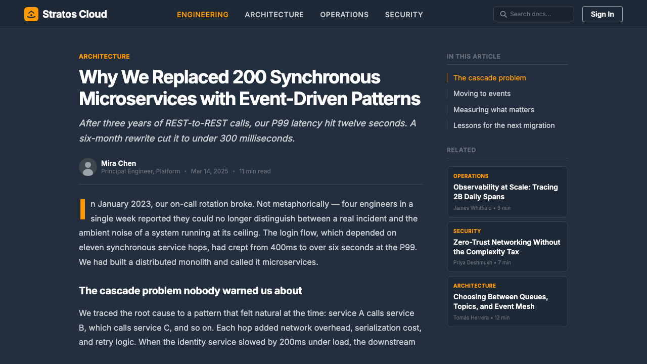 Amazon Web Services (AWS) design style applied to a Article page