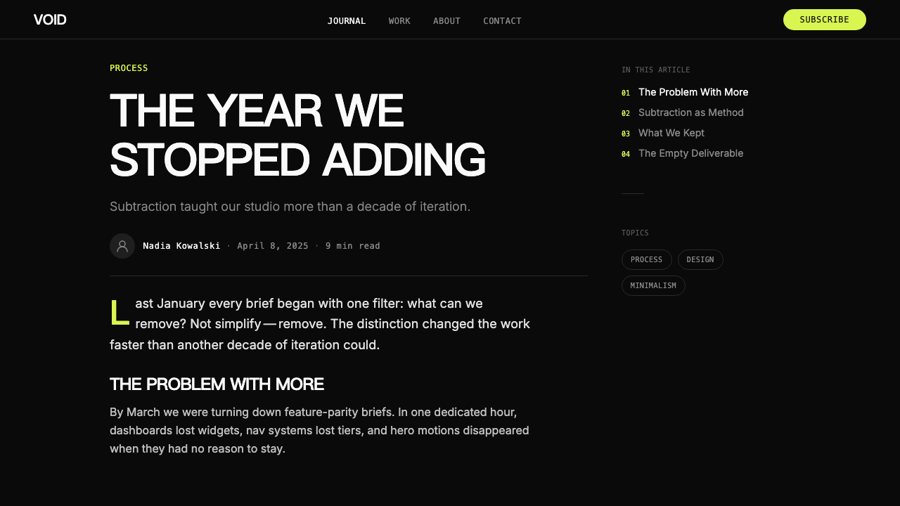 Awwwards Swiss Portfolio design style applied to a Article page