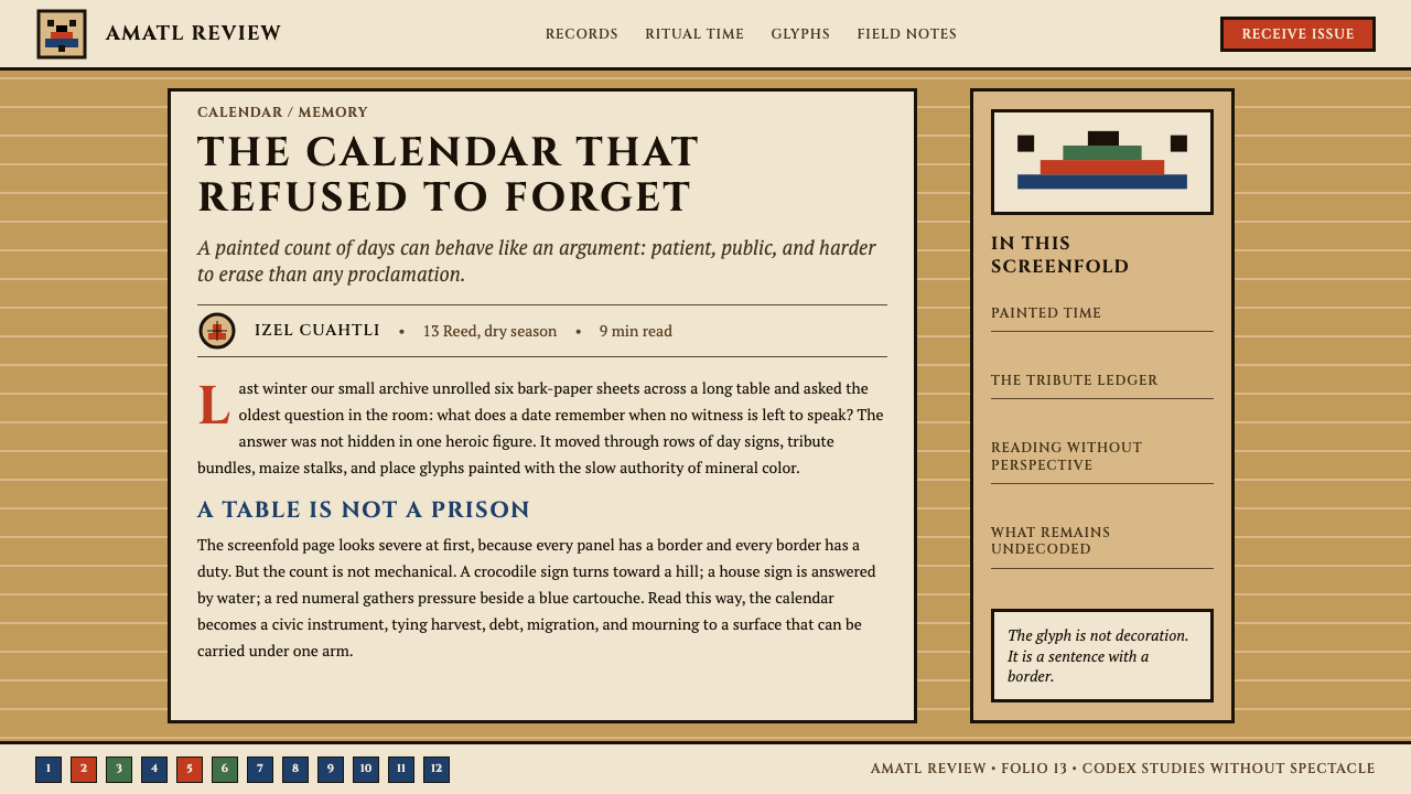 Aztec Codex design style applied to a Article page
