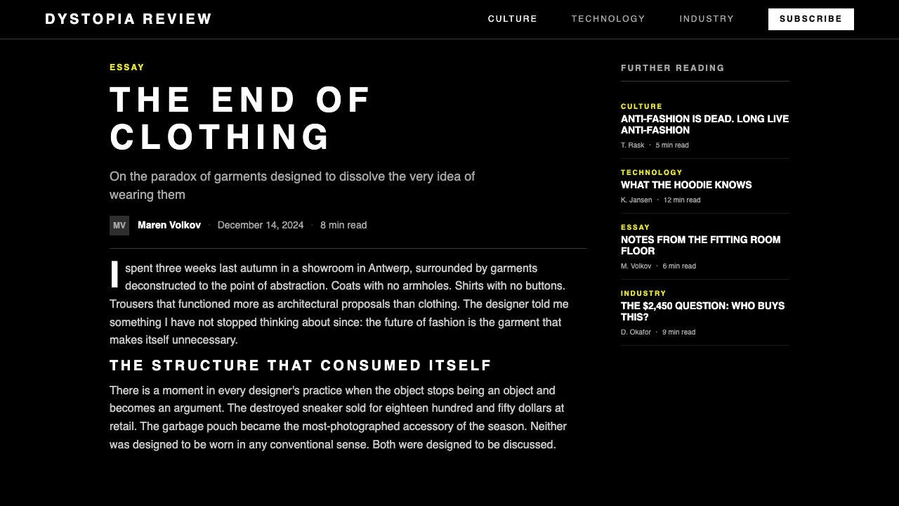 Balenciaga (Demna era) design style applied to a Article page