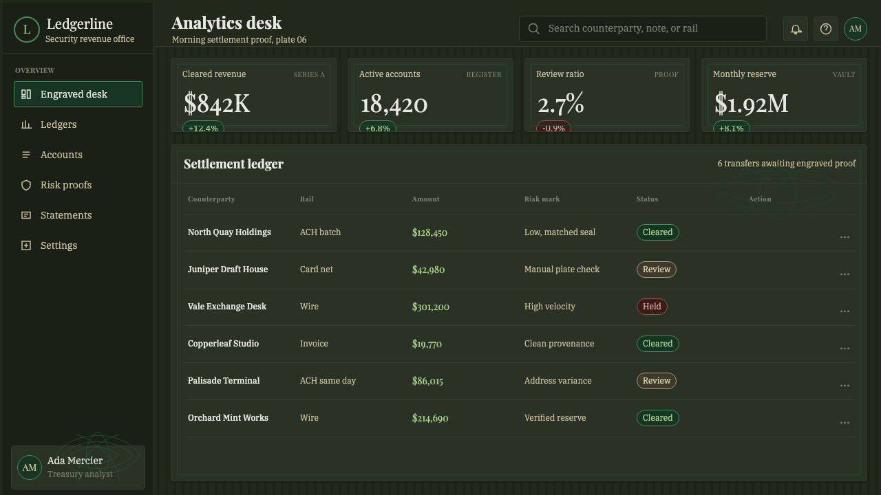 Banknote Guilloché design style applied to a Dashboard