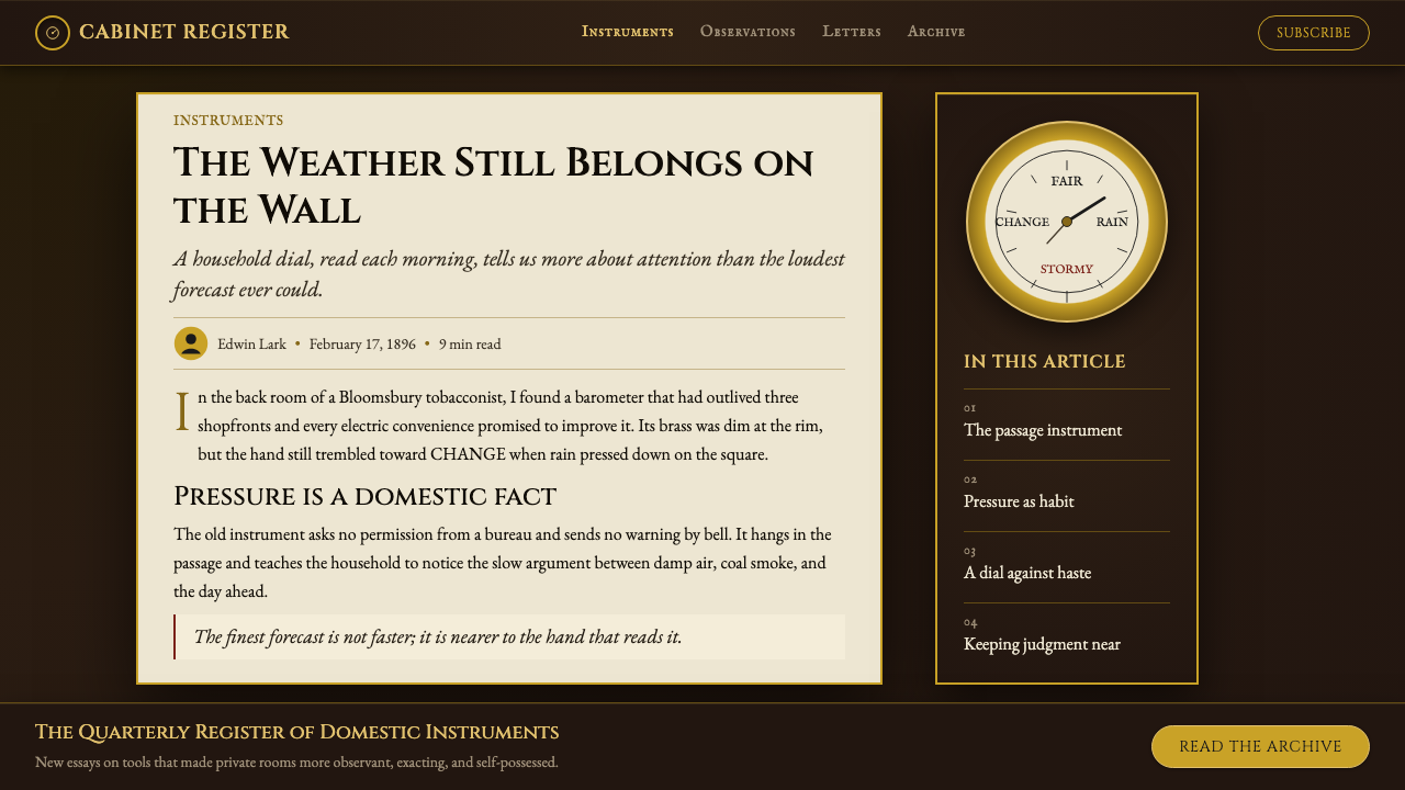 Aneroid Barometer design style applied to a Article page