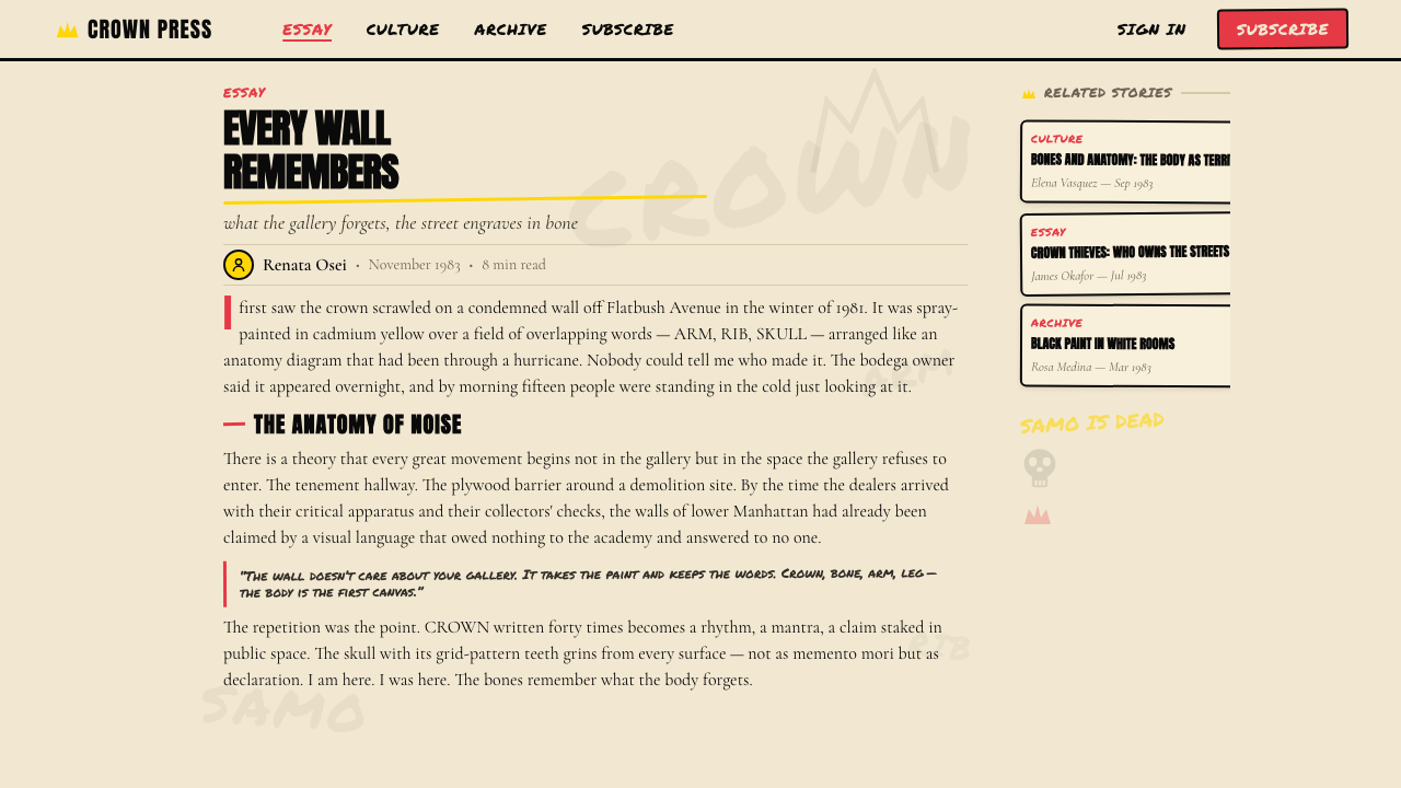 Basquiat Neo-Expressionism design style applied to a Article page