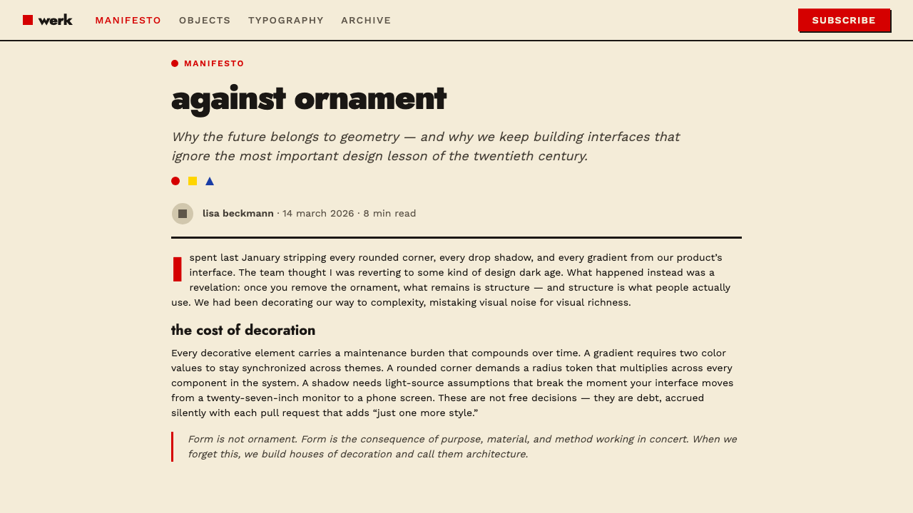 Bauhaus Weimar design style applied to a Article page