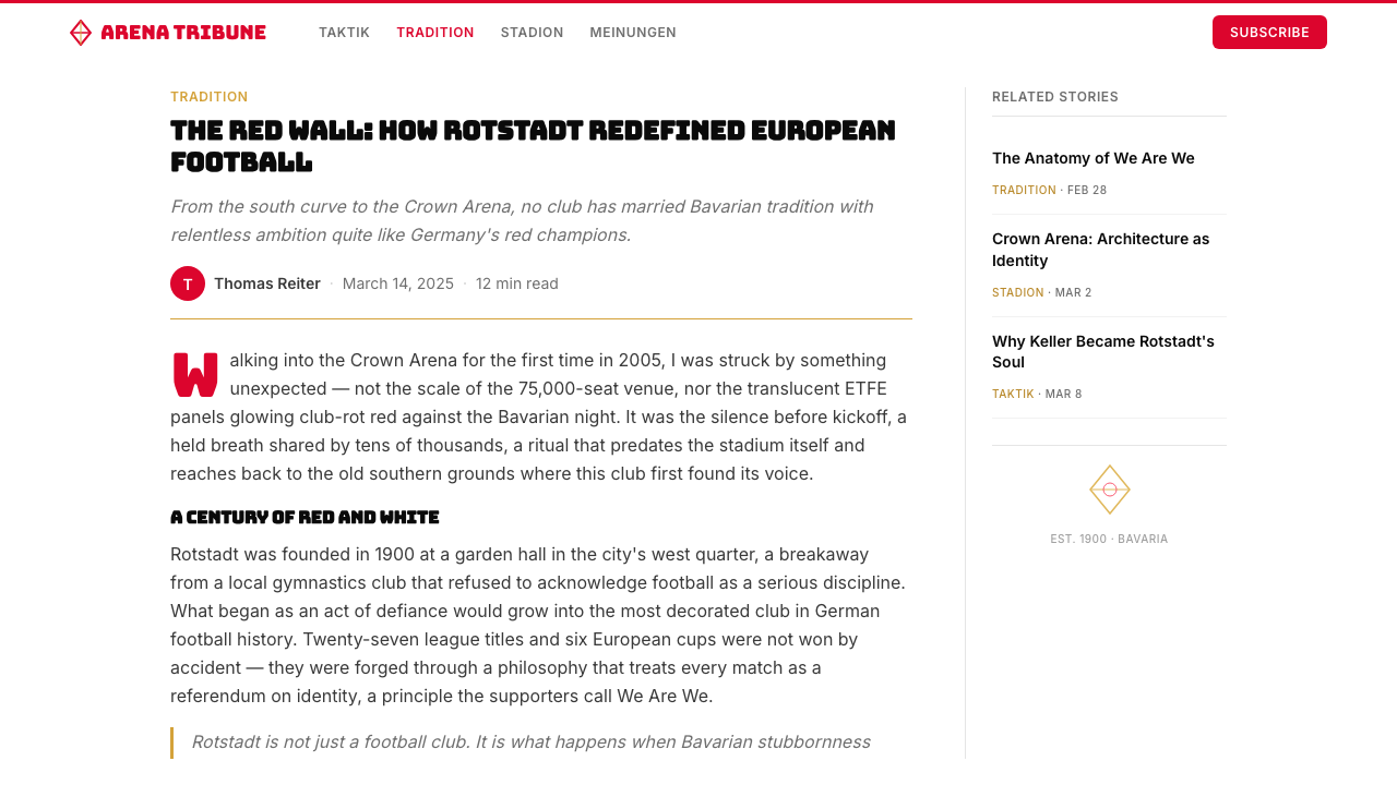 Bayern Munich (Rot) design style applied to a Article page