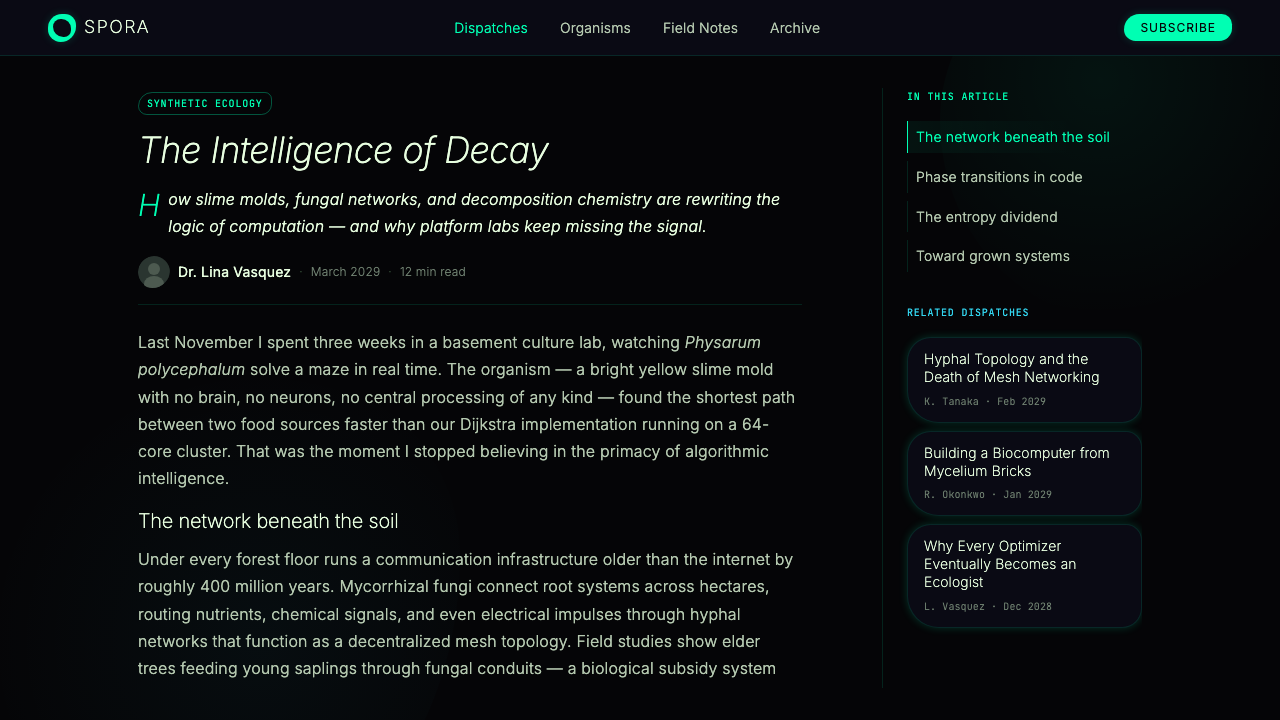 Bio-Organic Generative design style applied to a Article page