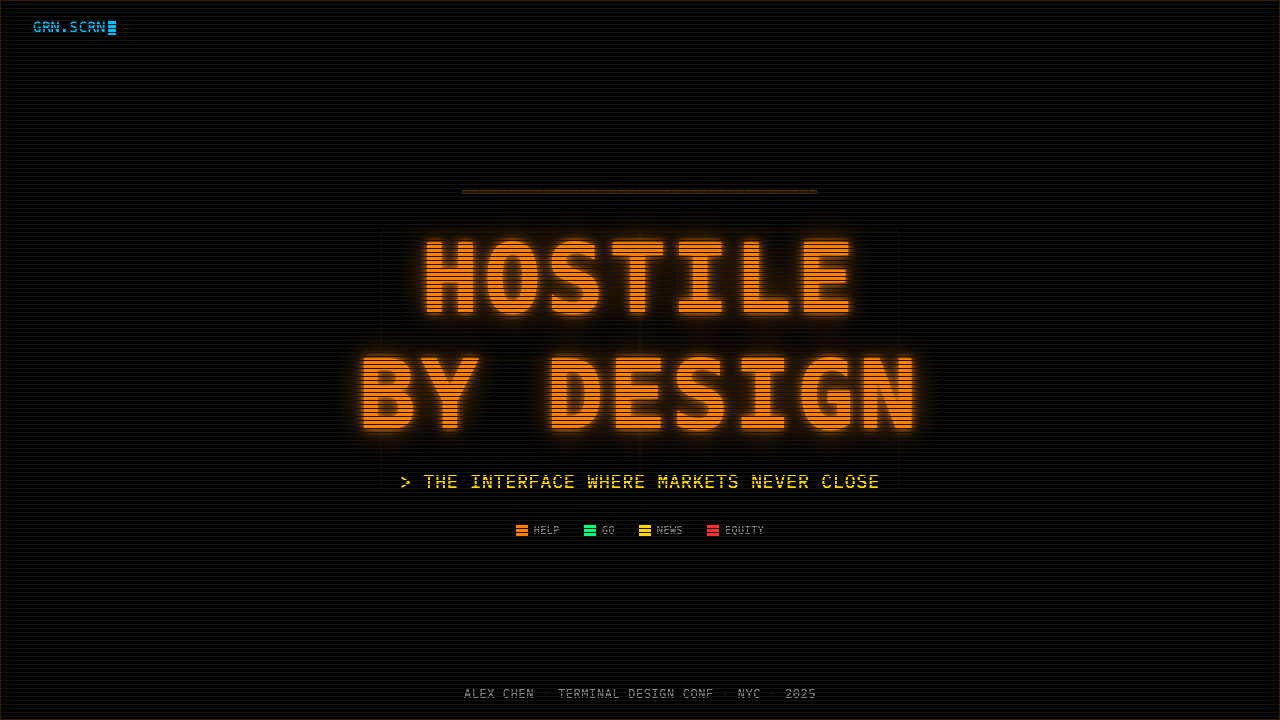 Bloomberg Terminal (CRT Green) design style applied to a Slide · cover