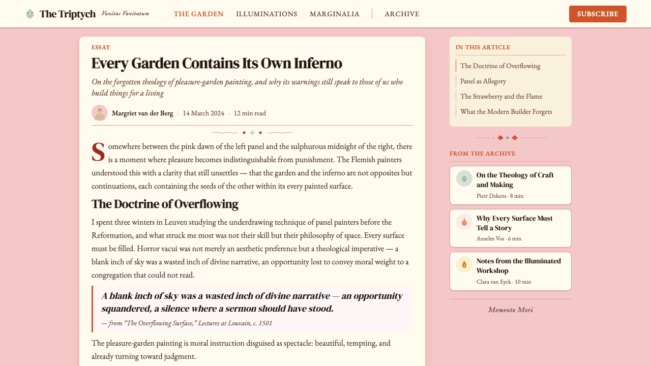 Bosch — Garden of Earthly Delights design style applied to a Article page