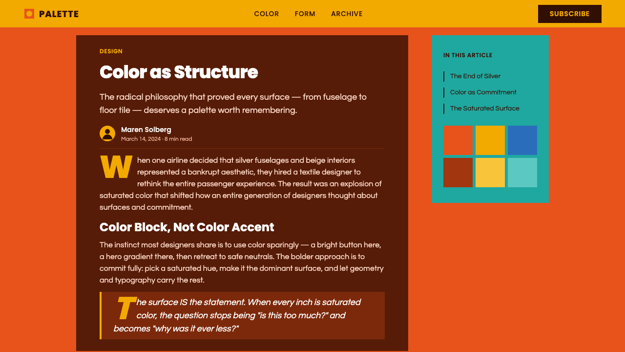 Braniff (Girard) design style applied to a Article page