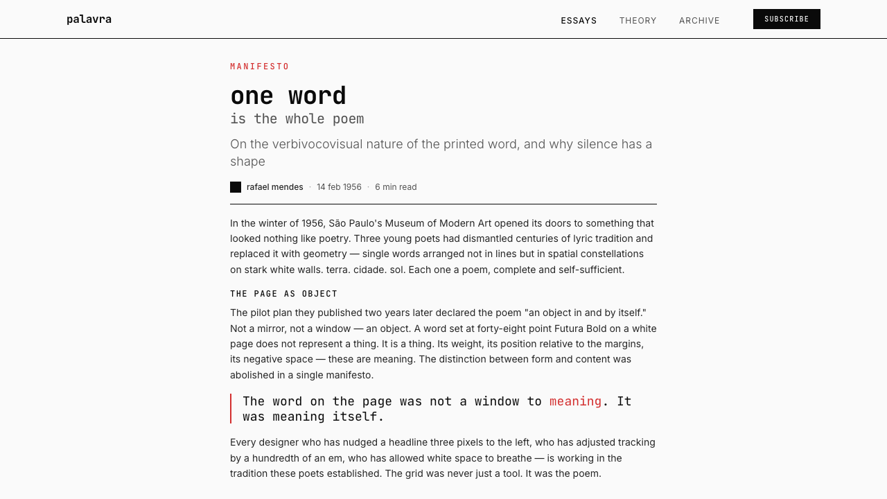 Brazilian Concrete Poetry design style applied to a Article page