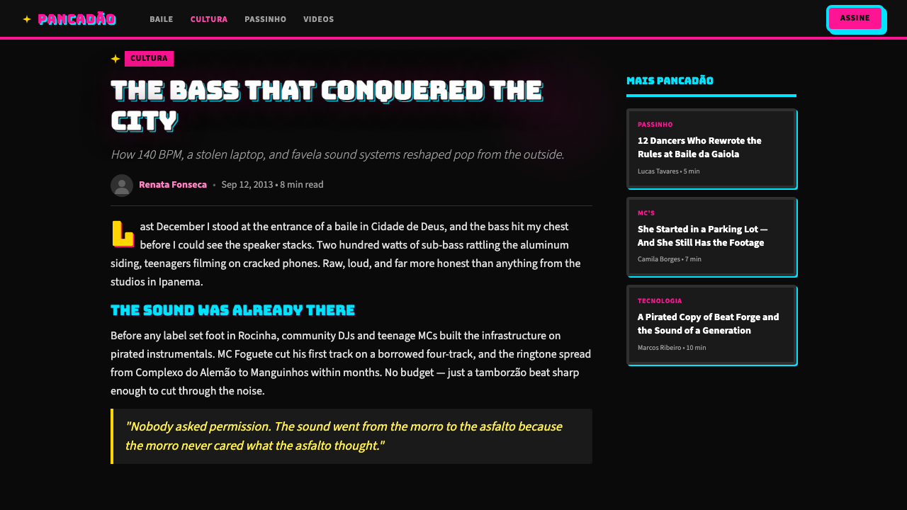 Funk Carioca Favela design style applied to a Article page