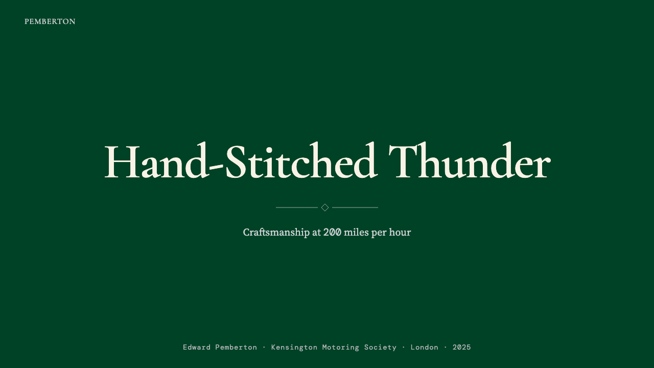British Racing Green (Motorsport, 1907) design style applied to a Slide · cover