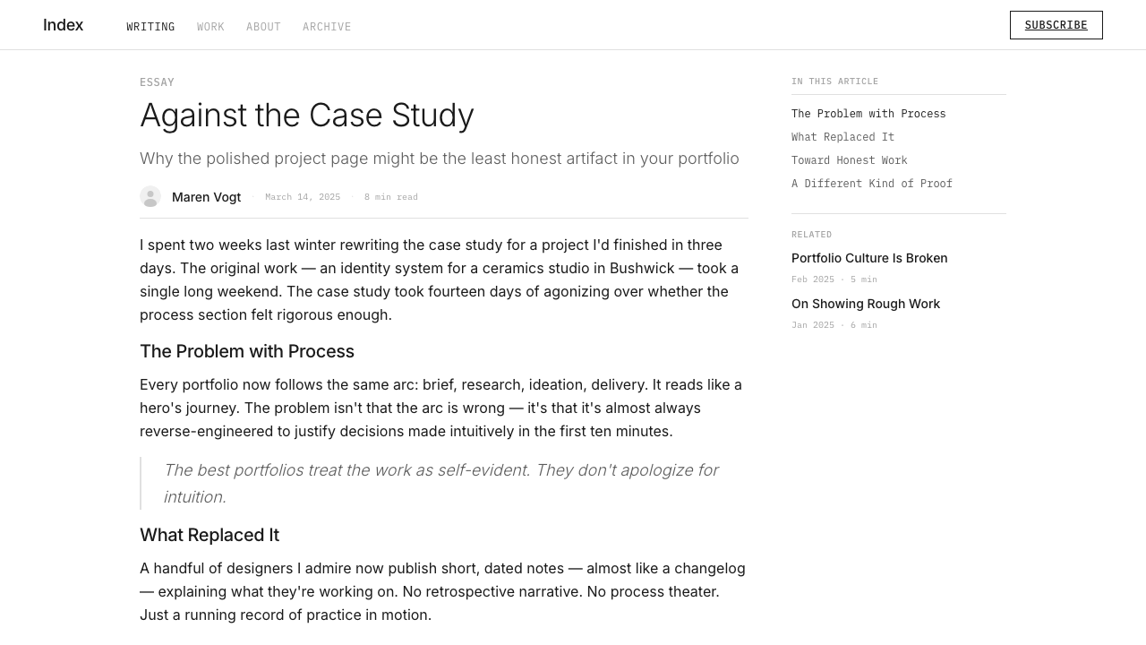 Cargo Collective Portfolio design style applied to a Article page