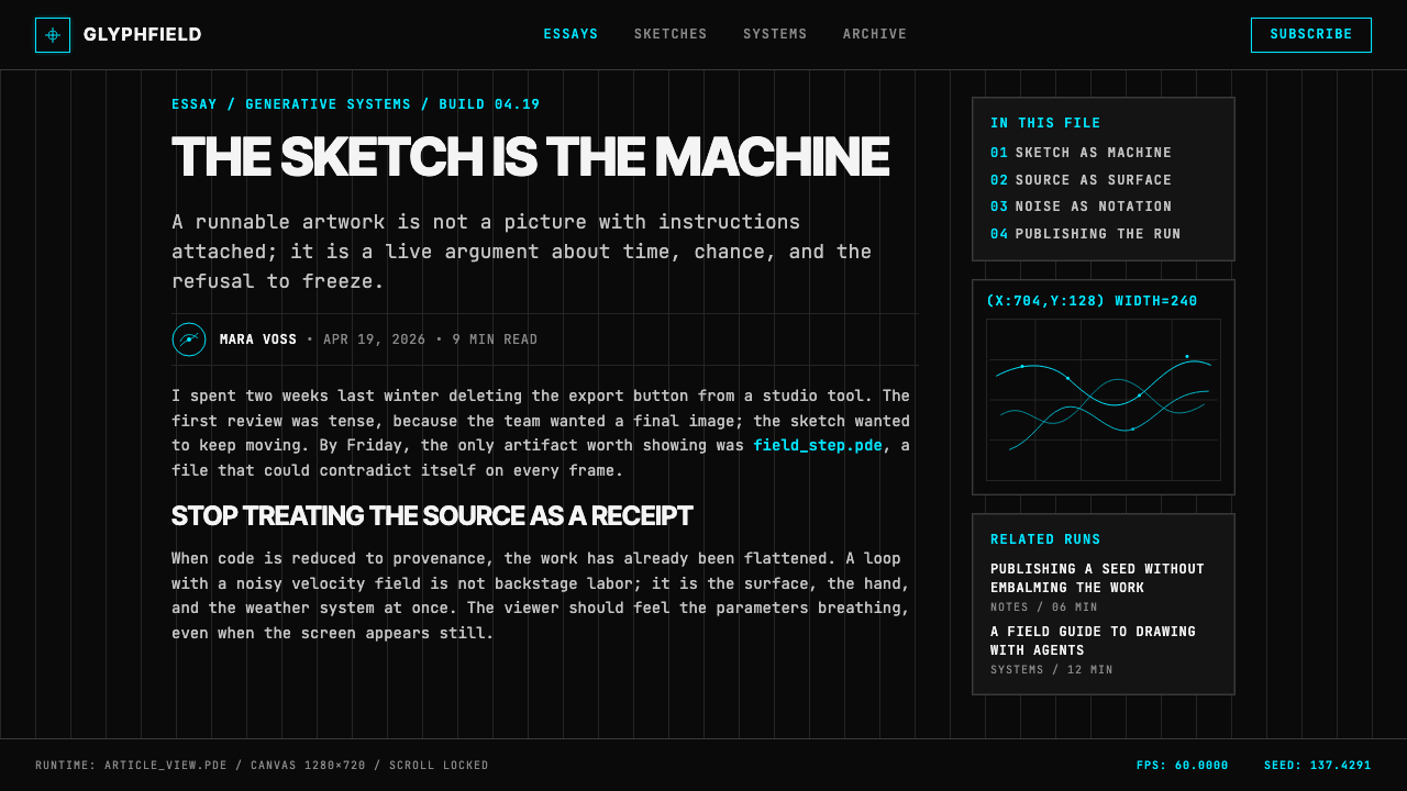 Processing / Generative design style applied to a Article page