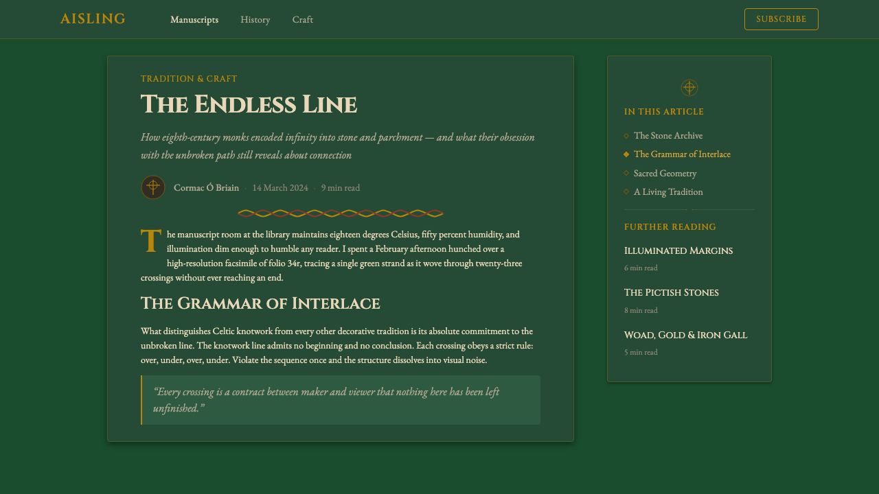 Celtic Knotwork design style applied to a Article page