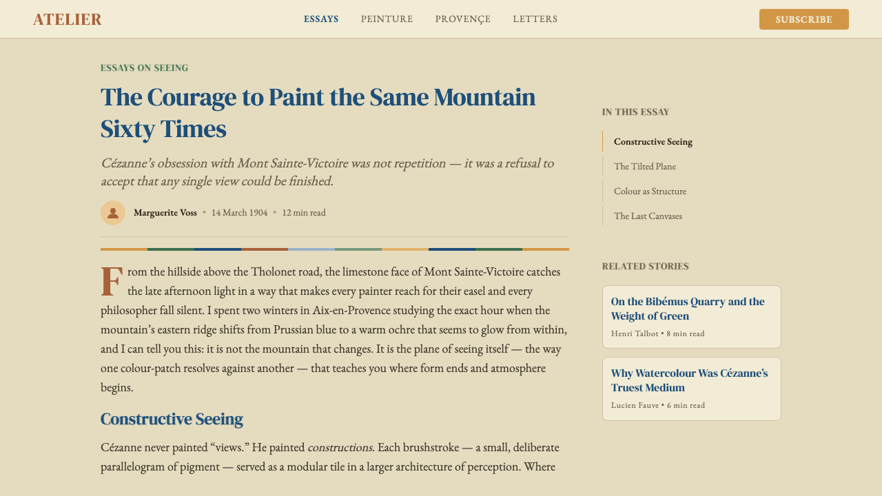 Cézanne — Mont Sainte-Victoire design style applied to a Article page