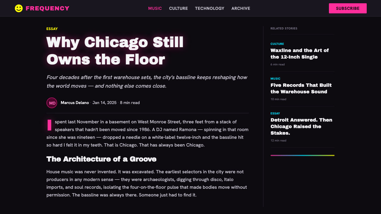 Chicago House design style applied to a Article page
