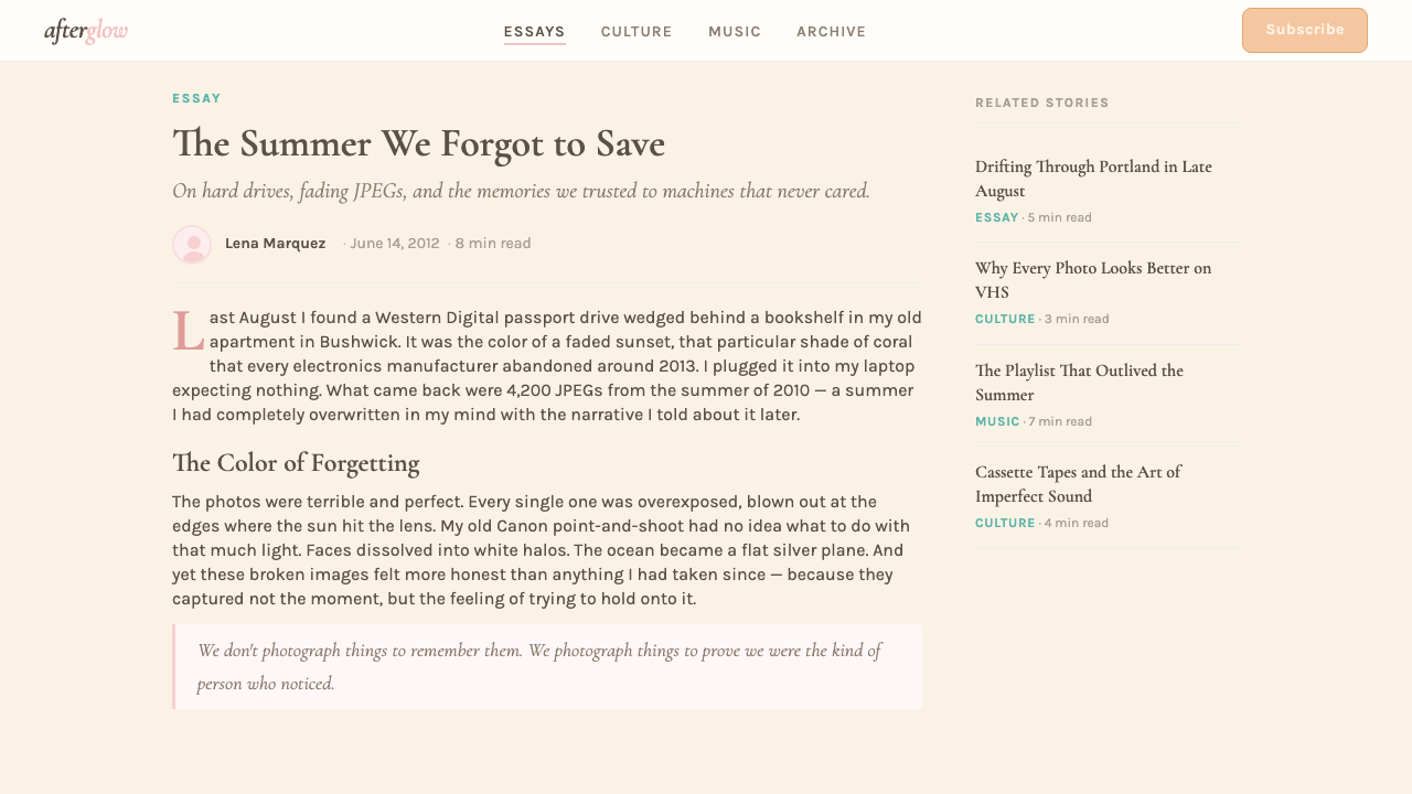Chillwave Tumblr 2010 design style applied to a Article page