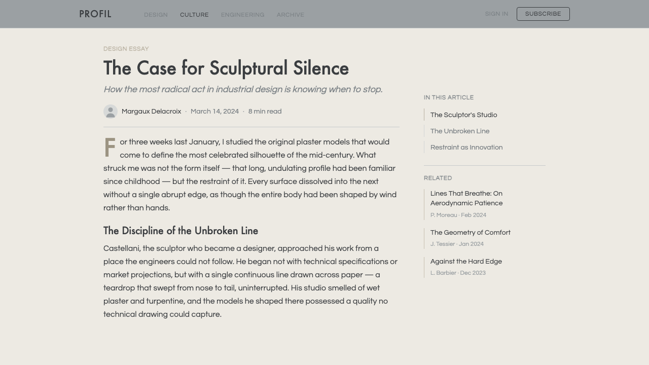 Citroën DS design style applied to a Article page