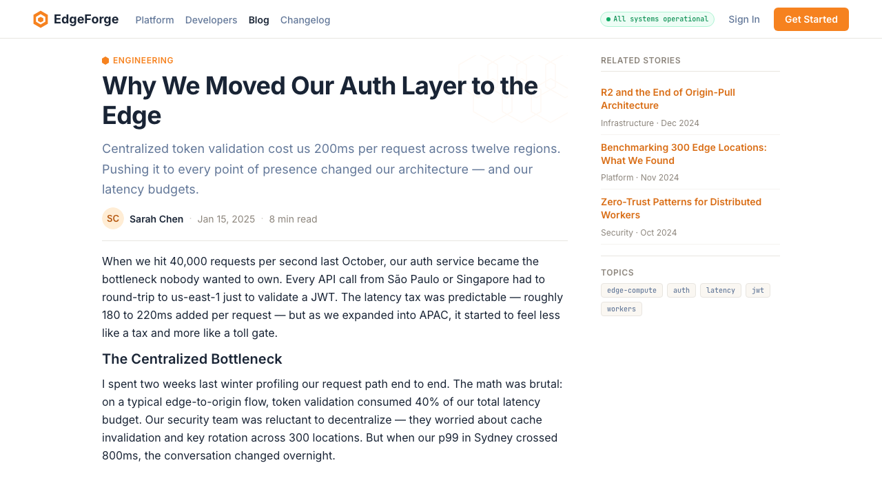 Cloudflare Orange Edge design style applied to a Article page