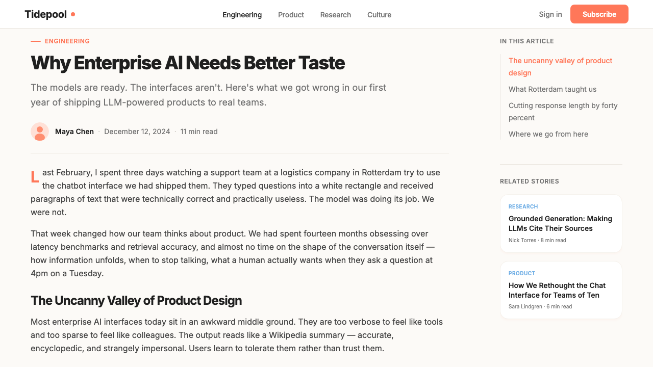 Cohere Coral-AI design style applied to a Article page