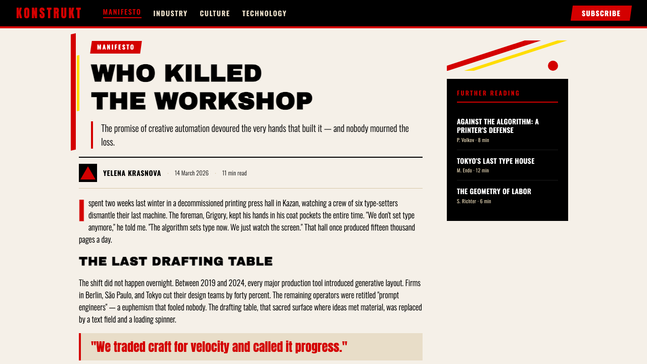 Russian Constructivism design style applied to a Article page