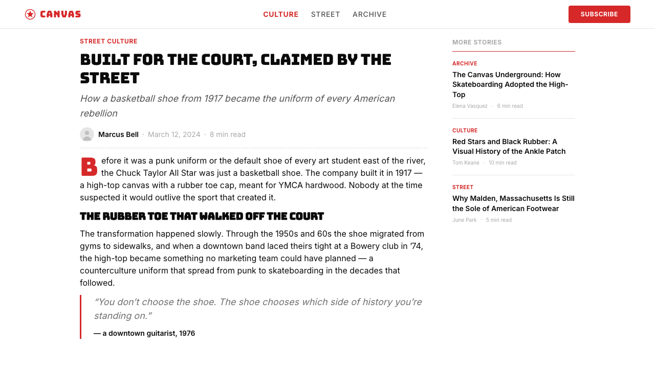 Converse Chuck Taylor design style applied to a Article page