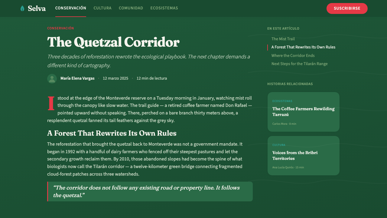 Costa Rica Pura Vida Eco design style applied to a Article page