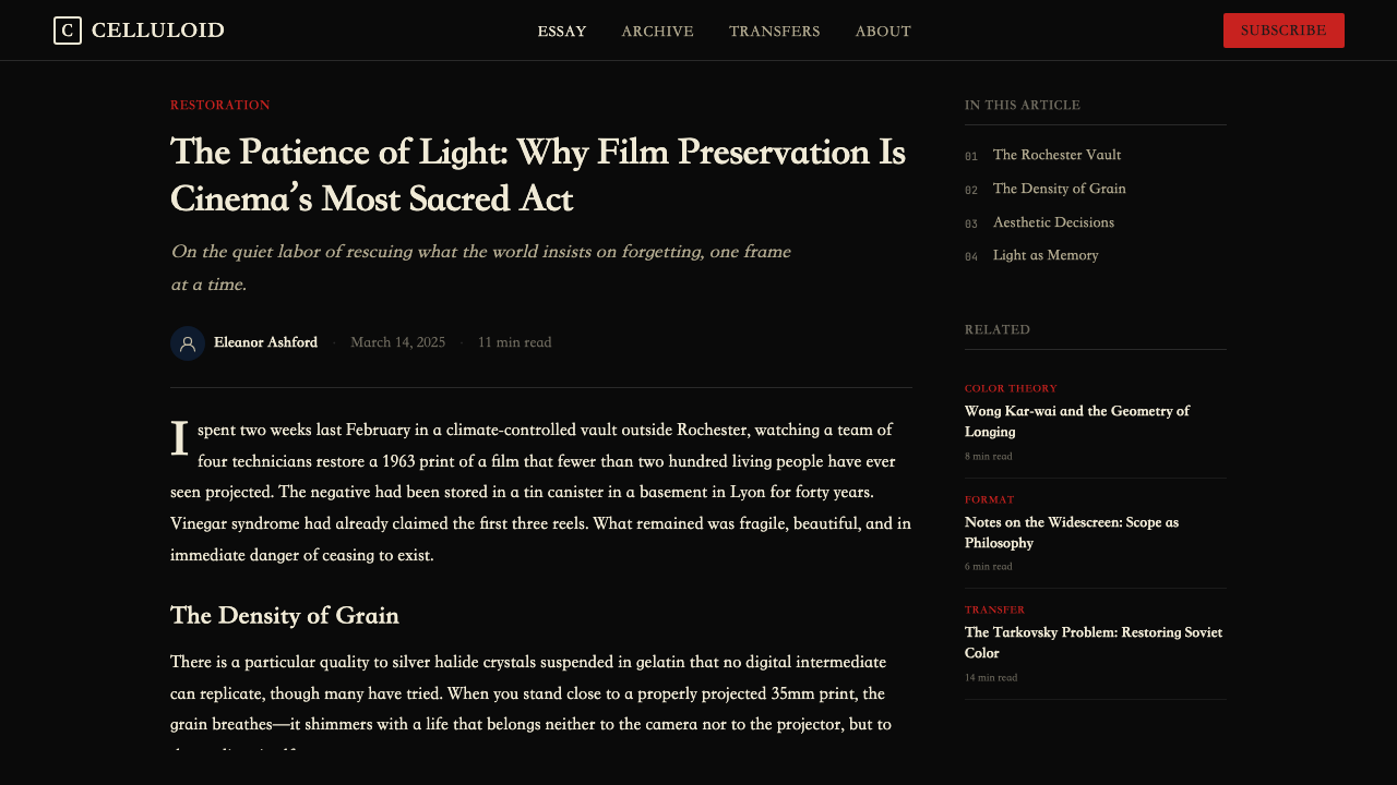 Criterion Collection design style applied to a Article page