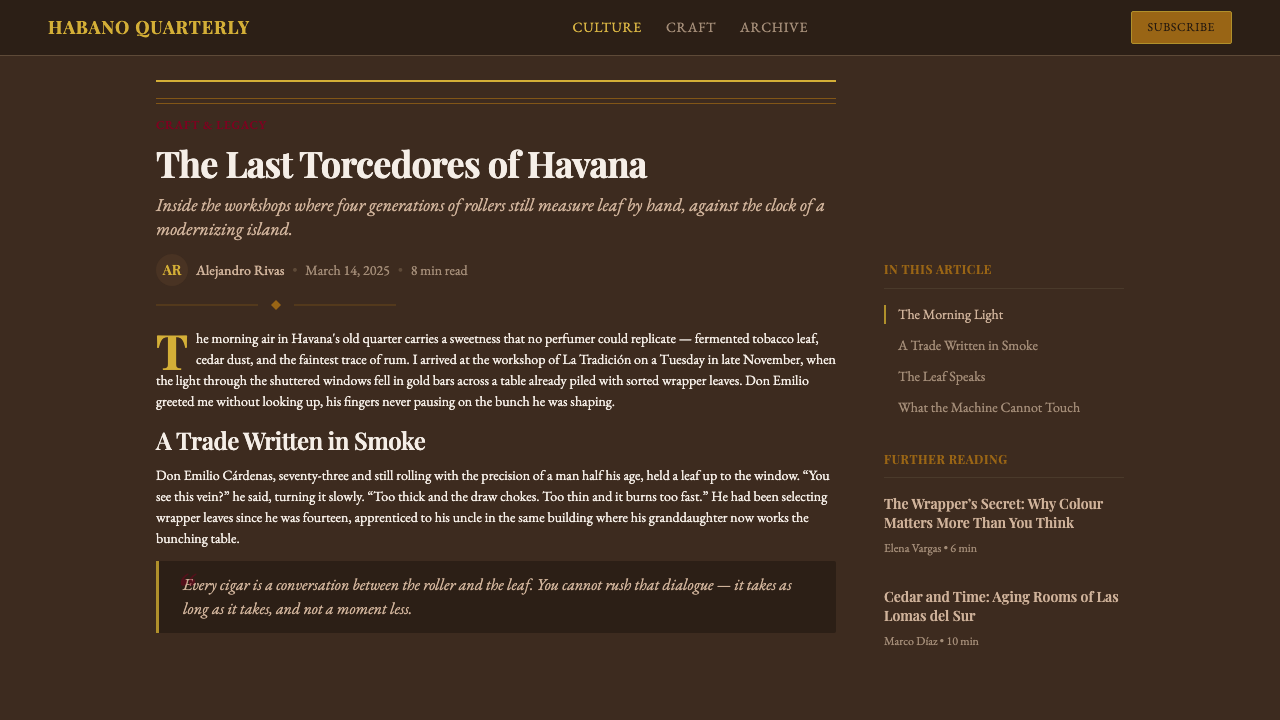 Cuban Habano Cigar 设计风格用在文章页上