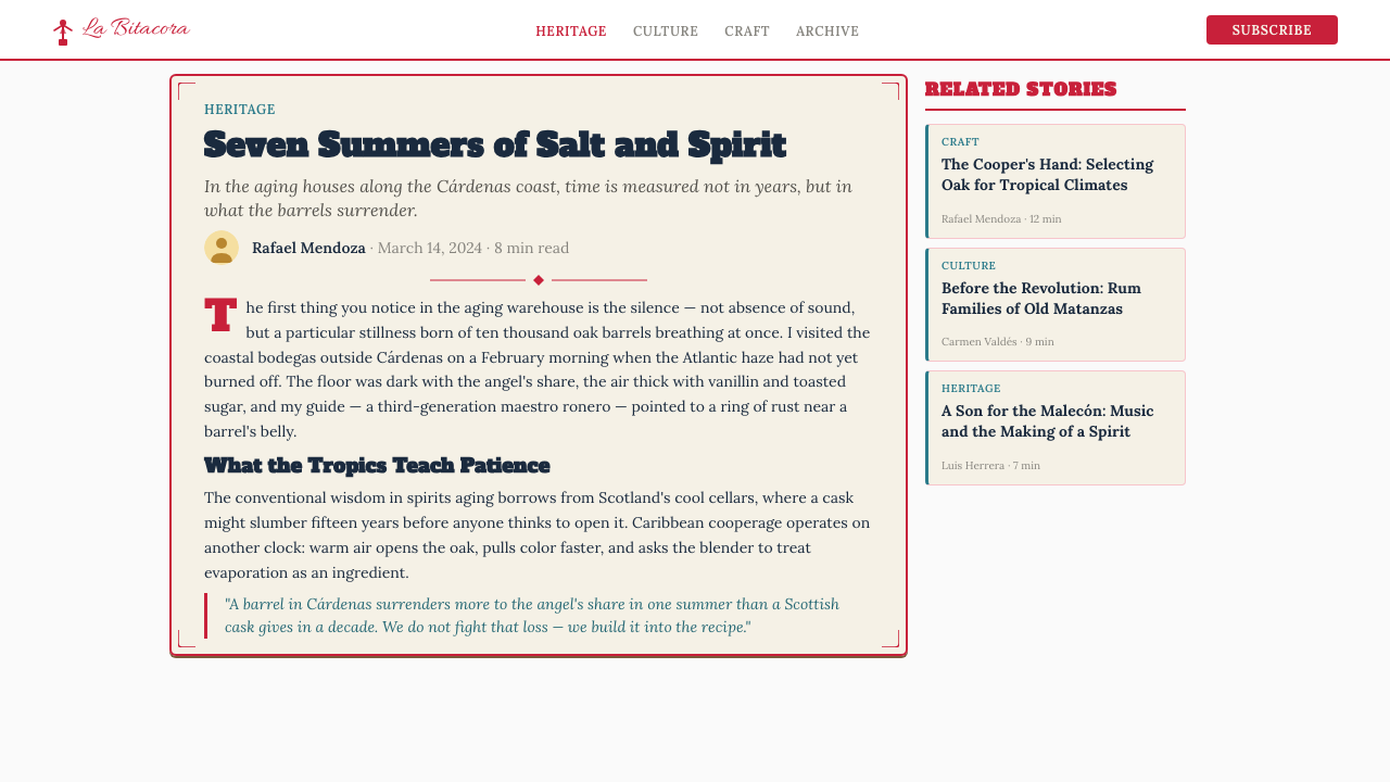 Havana Club Cuban Rum design style applied to a Article page